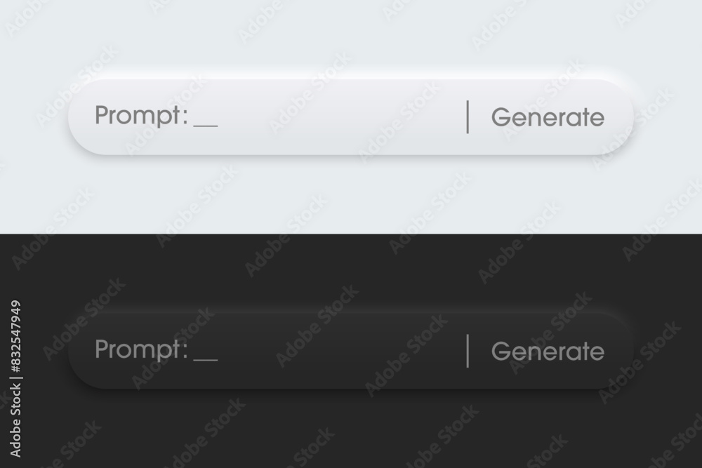 Aufkleber Generate bar, black and white color. Artificial intelligence and Machine learning technology concept. AI enters by command prompt to generate ideas. Neumorphism style. Vector illustration.