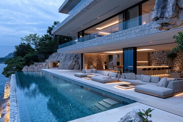 Luxurious Villa with Private Infinity Pool Overlooking the Ocean at Sunset