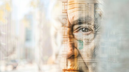 Visual Dichotomy of Wealth and Poverty: Elderly Caucasian Male Face Blended with Urban Wealth and Poverty Scenes