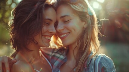 A concept of happy moments and love moments between LGBT lesbian couples