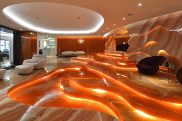 Luxurious Hotel Lobby with Modern Furniture and Unique Lighting Design