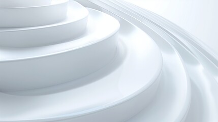 Obraz premium Minimalist white abstract background with 3D illusions of layered circles and soft lighting effects.