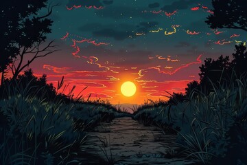 A sunset's fading light, a tranquil moment