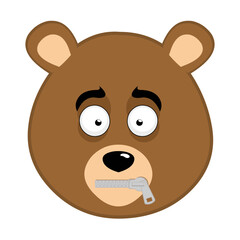 Obraz premium vector illustration face brown bear grizzly cartoon, with a zipper in the mouth in the concept of silence