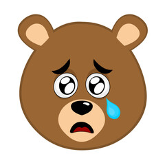 vector illustration face brown bear grizzly cartoon, with a sad expression, watery eyes and a tear falling from one eye