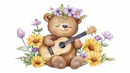 Adorable Teddy Bear Strumming a Guitar