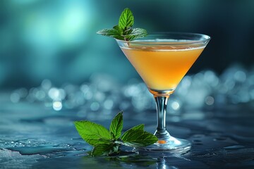 Classic martini with mint garnish on a dark background, creating a sophisticated and elegant drinking experience with a touch of luxury