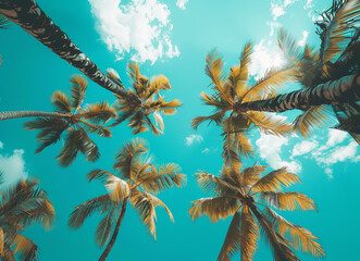 palm trees and blue sky,tropical vibes, 