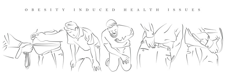 Hand drawn line art vector of Obese person. Obesity and its impact on health