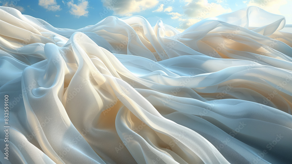 Poster a white fabric with a pattern of waves. the fabric is very soft and looks like it could be used for 
