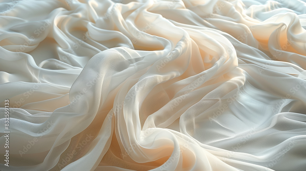 Poster A white fabric with a pattern of waves. The fabric is very soft and looks like it could be used for a wedding dress