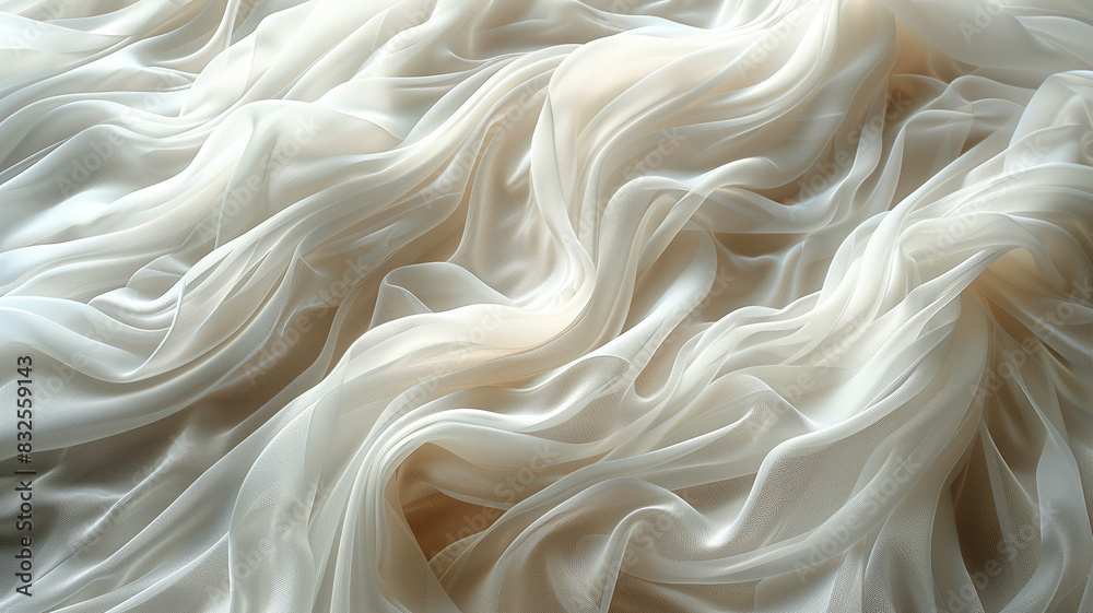 Poster a white fabric with a pattern of waves. the fabric is very soft and looks like it could be used for 