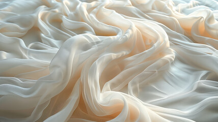 A white fabric with a pattern of waves. The fabric is very soft and looks like it could be used for a wedding dress