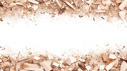 Wood pieces and dust, crushed tree bark isolated on white background, organic texture, top view --ar 16:9 --style raw --stylize 750 --niji 6 Job ID: b172859d-b06b-4867-b377-a2950878d4c4