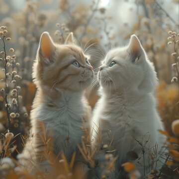 Dos gatitos beb&eacute;s, posando como si se estuvieran a punto de besar