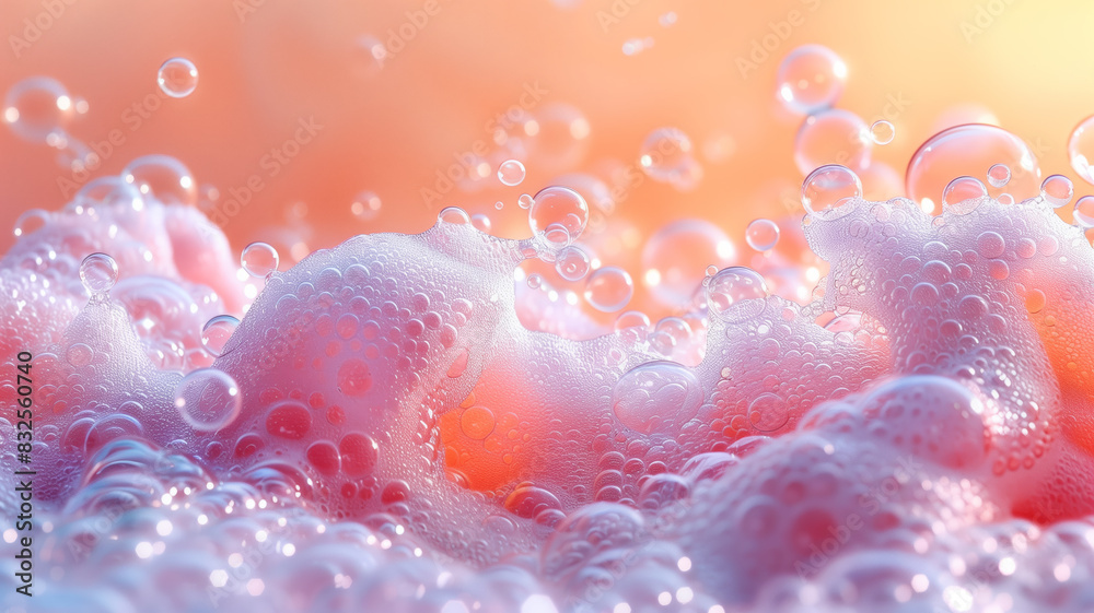 Poster Soap foam with bubbles as an abstract texture background close-up