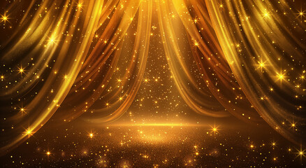 Luxury golden background with shiny drapes and stars