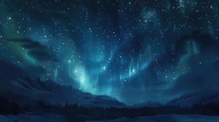 A serene night sky with the Northern Lights and countless stars, creating a magical and captivating scene
