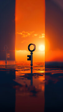 Old Key Submerged in Water during Sunset