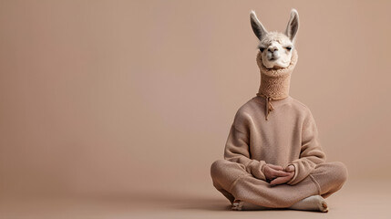 Calm-looking alpaca or llama wearing simple cloth, generative ai