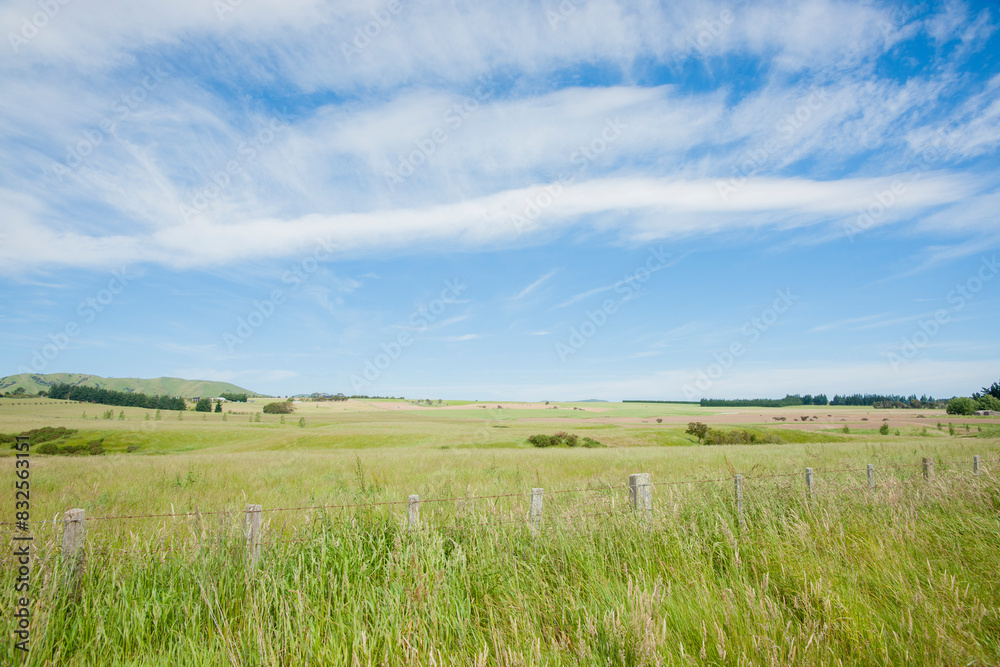 Sticker high cloud in over rural land with green fields