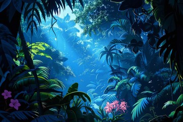 a serene and peaceful jungle environment