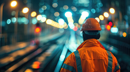 Engineer railway under inspection and checking construction process