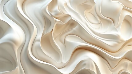 Obraz premium 3d render of fluid organic shapes in various shades of beige and white, resembling abstract wallpaper.