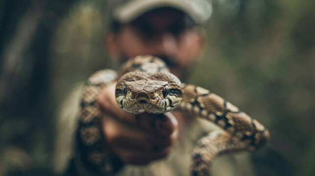Snake catcher on blurred background