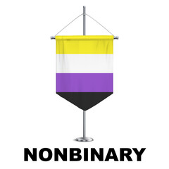 Nonbinary Pride Medieval Vertical Flag Vector - Symbol of Gender Diversity with its unique grayscale palette and vibrant green accent. Perfect for inclusivity campaigns and awareness events.
