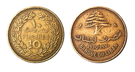 Coin 10 piastres. Lebanon. 1970