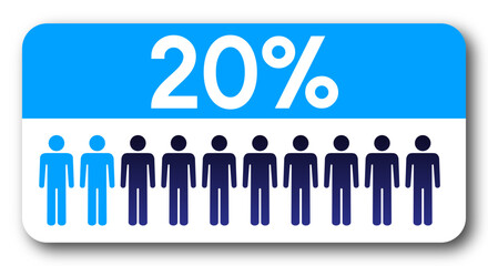 20 percent people icon vector graphic, Man pictogram concept, 20-100. Vector Male Icon and 20% Symbol