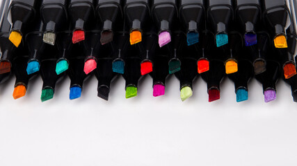 A set of multi-colored felt-tip pens.