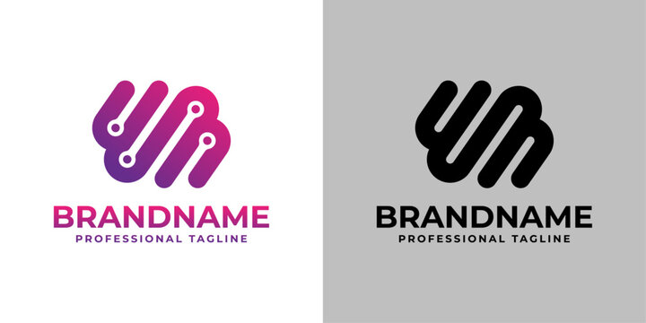 Letters EB, EM, WB, or WM Monogram Technology Logo