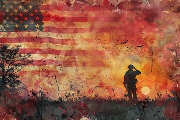 3D illustration US Army silhouette with United States America flag. Independence day of america, United States America, memorial day, banner, celebrating, illustration.