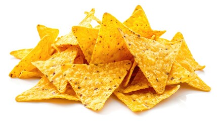 Fototapeta premium Crispy corn tortilla nachos chips group isolated on white background with clipping path