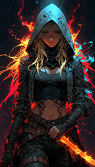Obraz premium Beauty assassin girl with fire