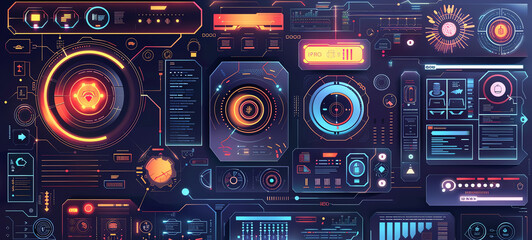 Fototapeta premium technological progress flat design top view futuristic theme cartoon drawing vivid color scheme.