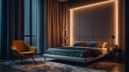 Fototapeta premium modern and minimal bedroom interior design, contemporary interior design, 3D render, cinematic lighting