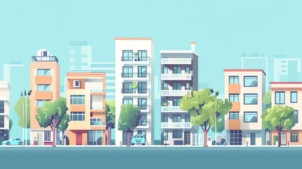 Obraz premium urban development progress flat design front view modern theme animation colored pastel.