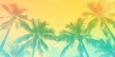 a image of a picture of a palm tree with a rainbow sky background