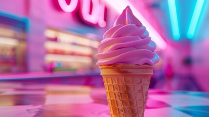 A modern advertisement for ice cream with bright neon colors, Pop Art