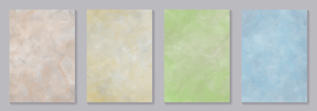 Set of abstract vector watercolor texture and old paper for cover design, flayers, menu, notebook, cards. Hand drawn vintage pastel color illustrations for background.
