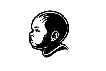 baby-face-silhouette-sideways-logo on black-and-white-background  vector illustration