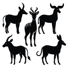 Set of Bongo animal black silhouettes vector on white background