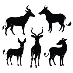 Set of Bongo animal black silhouettes vector on white background