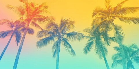 a image of a group of palm trees against a colorful sky