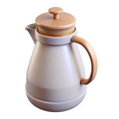 Shiny white ceramic coffee pot brewing morning aroma on modern kitchen tableware Ceramic.  Elegant porcelain design reflects domestic lifestyle.  Ceramic isolated on white background.