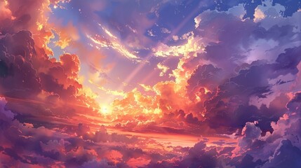 Naklejka premium Sky at twilight illuminated by the setting sun amidst beautiful clouds