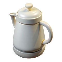 Shiny white ceramic coffee pot brewing morning aroma on modern kitchen tableware Ceramic.  Elegant porcelain design reflects domestic lifestyle.  Ceramic isolated on white background.